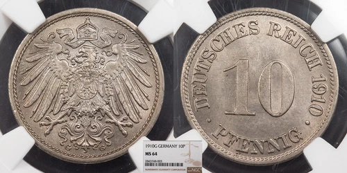 GERMANY Wilhelm II 1910-G 10 Pfennig NGC MS-64