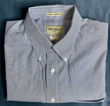 Eddie Bauer Mens Large Tall Relaxed Fit Blue and White Stripe Dress Shirt