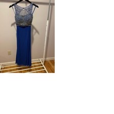 Clarisse Blue Halter Prom Dress Size 00 rhinestone - 2 Piece - Formal