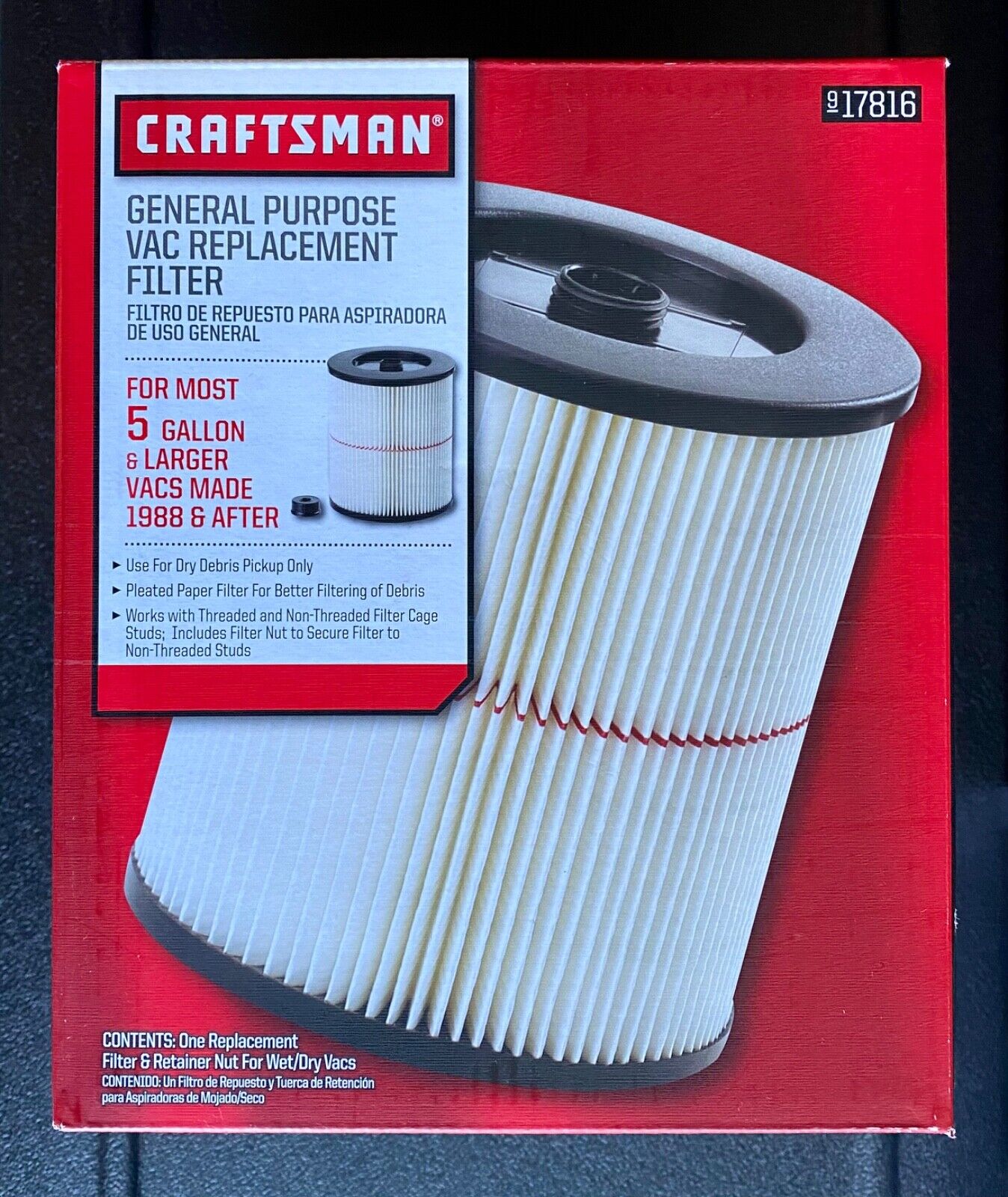BRAND NEW OEM Craftsman 9-17816 Vacuum Cartridge Filter (8149530