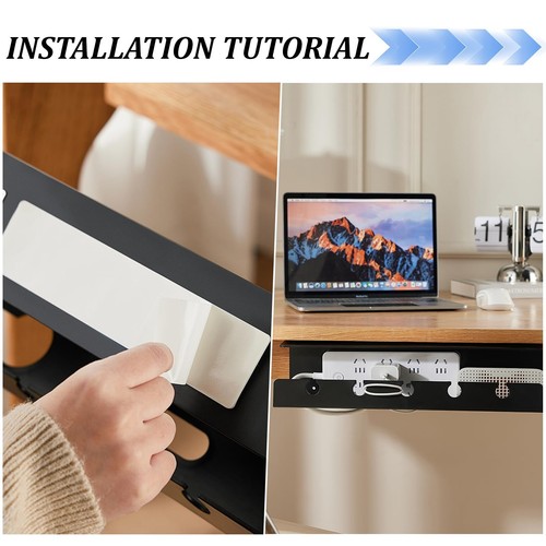 Set de 2 Noir Plateau de Gestion des Câbles sous Le Bureau Chemin de Cables O... - Afbeelding 3 van 8