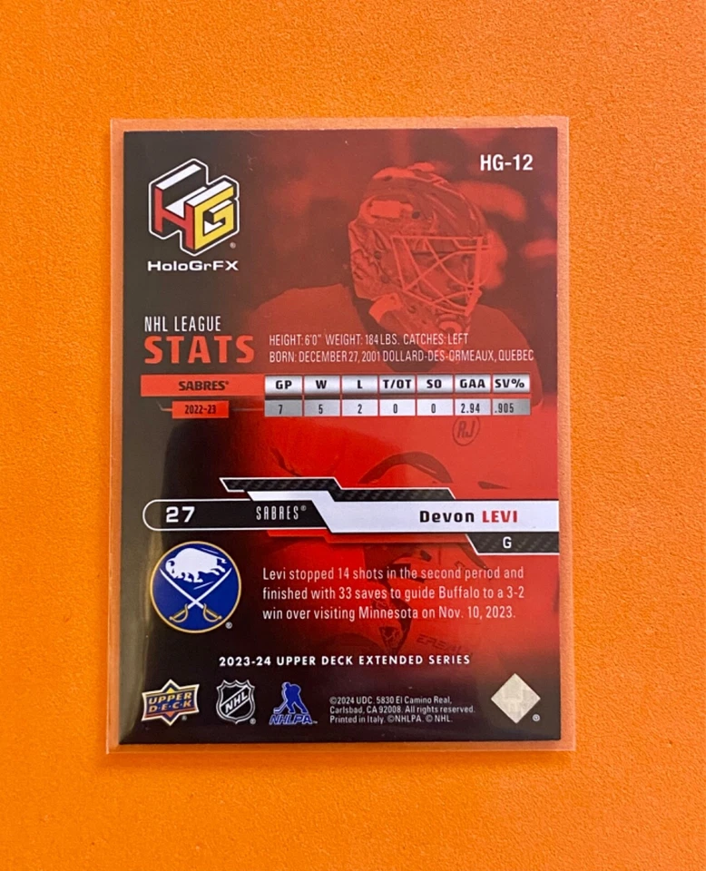 2023-24 Upper Deck Extended Series HoloGrFx Devon Levi #HG-12 - Image 2 of 2