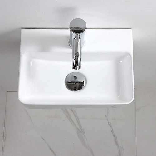 Lavandino in ceramica bianca rettangolare compatto da parete per piccolo bagno - Foto 7 di 7