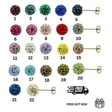14K Yellow Gold Round Crystal Ball Push Back Stud Earrings 14 mm