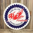 Pure Firebird Gasoline Gas Oil 24" Large Embossed Round Metal Tin Sign Vintage
