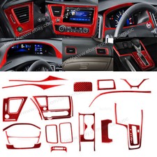 25pc For Honda Civic Coupe 2013-15 Red Carbon Fiber Full Interior Kit Trim Cover