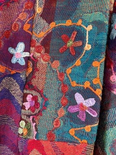 Soft Surroundings Kimono Jacket XS Art to Wear Op Art Embroider Floral Patchwork - Picture 15 of 21