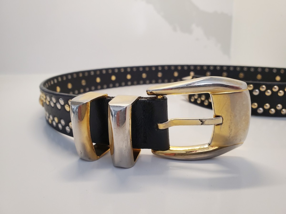 小物 1990s GIANNI VERSACE Leather belt Vintage 1990's Gianni Versace Grey and Black Medusa Leather