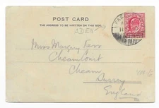 Aden 1910 EDVII Postcard to Surrey - Paquebot Cancel