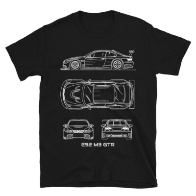 E92 M3 GTR Car Blueprint T-Shirt - Sports Car Drawing Graphic Luxury Tee for Men