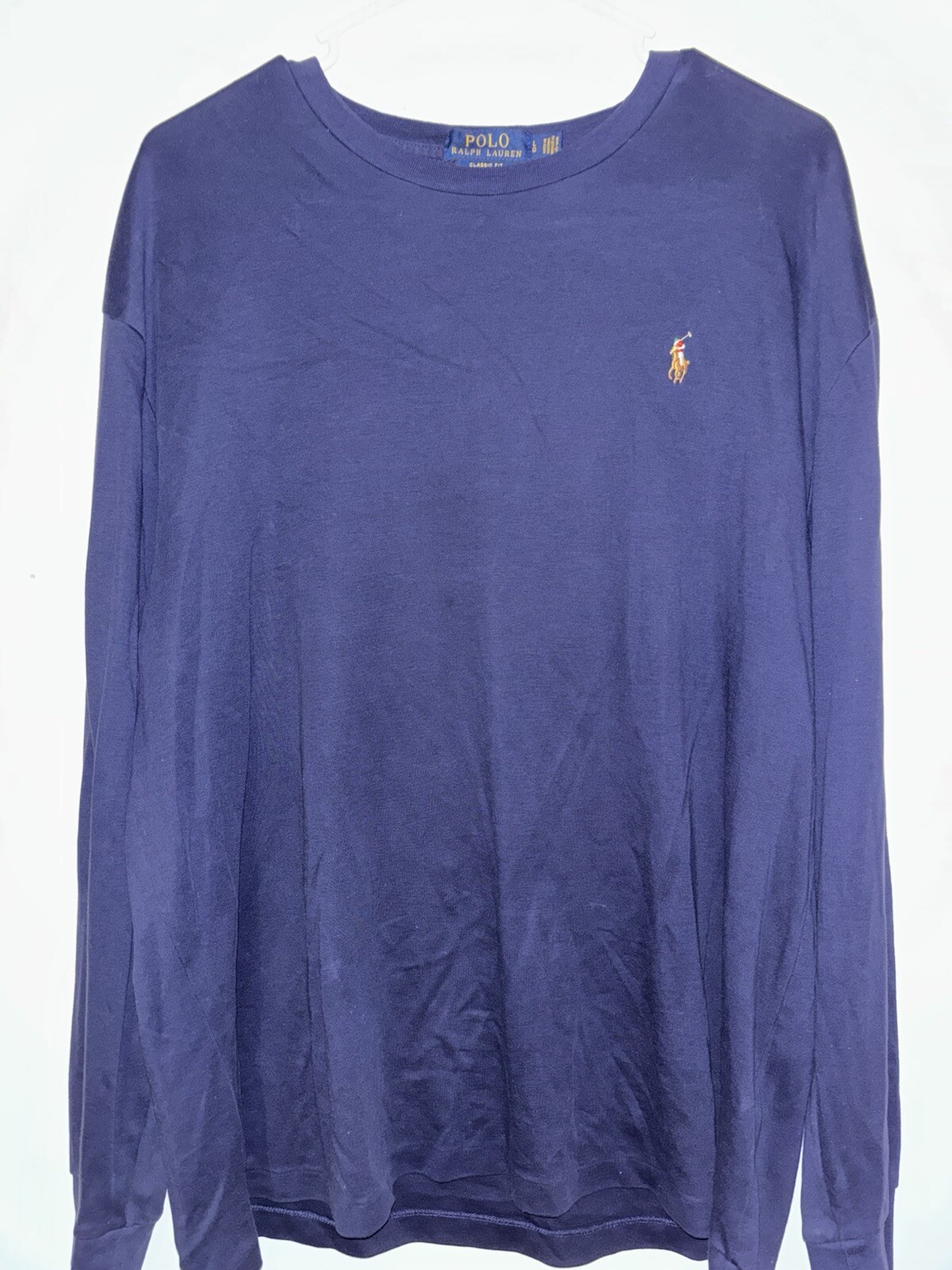 Polo Ralph Lauren camicia uomo L blu navy manica lunga marrone pony vestibilità classica