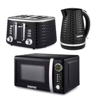 GEEPAS Digital 20L Mikrowelle, Argyle 1,7L Wasserkocher & 4 Scheiben Toaster Set | Schwarz
