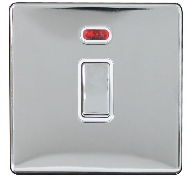 1 Gang DP 20A Neon Screwless Polished Chrome Switch