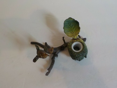 Austrian Bronze Style Novelty Metal Miniature Inkwell, Chickens with Cabbage - Picture 5 of 12