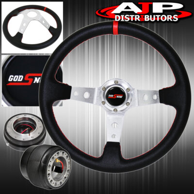 For 89-05 Eclipse Quick Release + Deep Dish Black Steering Wheel Red Stitching