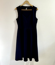 ASOS Dress Size 14 Scuba Knit Navy Blue Midi Fit Flare Retro Sweetheart Pinup