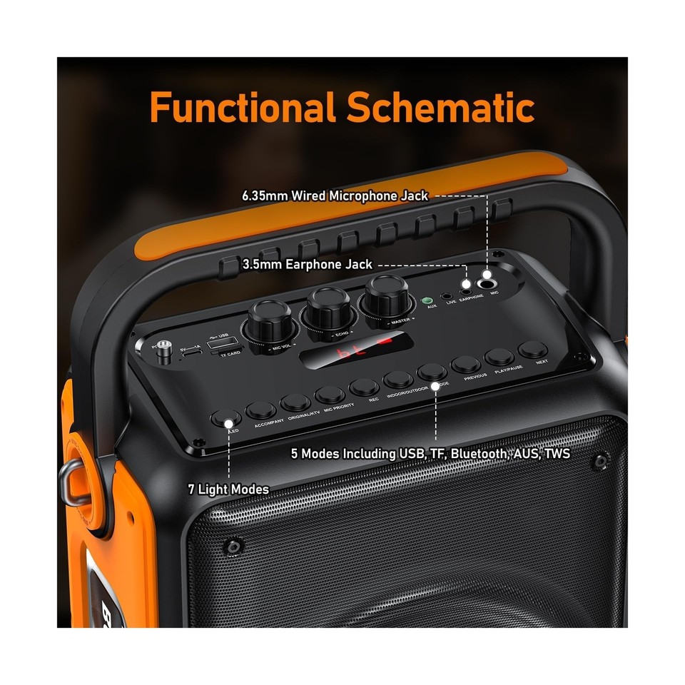 Karaoke Machine for Adults and Kids, Portable Outdoor Bluetooth Speaker