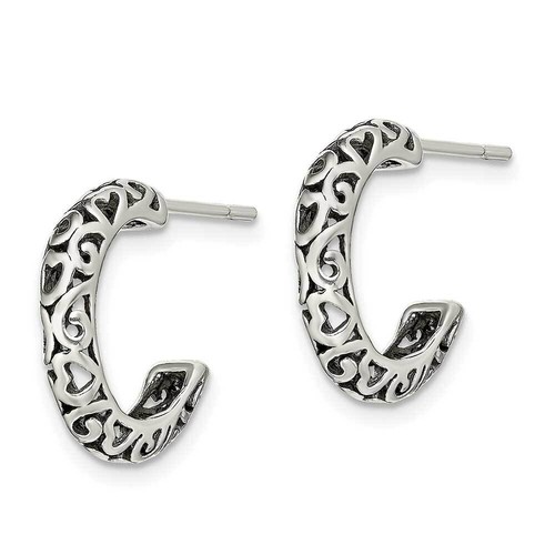 Sterling Silver Antique Post Hoop Earrings 0.63" - 第 2/2 張圖片