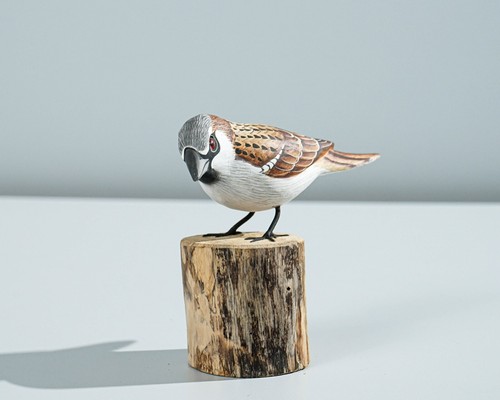 Sparrow Sculpture, Bird Statue, Painted Wood Carving, Sculpture, Christmas Gift - 第 2/6 張圖片