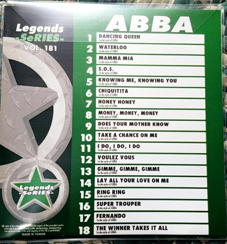 LEGENDS KARAOKE CDG ABBA OLDIES POP #181 18 SONGS CD+G DANCING QUEEN, MAMMA MIA - Picture 2 of 2