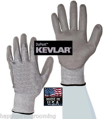 Size M-L ANIMAL HANDLING GLOVES Knit w/ KEVLAR RUBBER PET GROOMING Dog,Cat,Bird