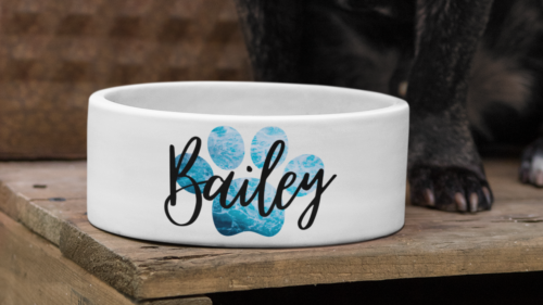 Personalised Pet Bowl Custom Name Paw Marble Effect Design Small Large Cat Dog  - 第 1/8 張圖片
