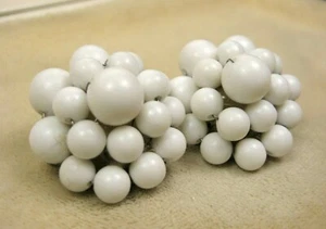 Vintage 70s Signed Japan Faux Silver Plastic White Bead Cluster Clip On Earrings