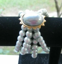   Stunning Modern Estate Costome Jewelry Faux 5 Strands Pearl Bracelet Bangle