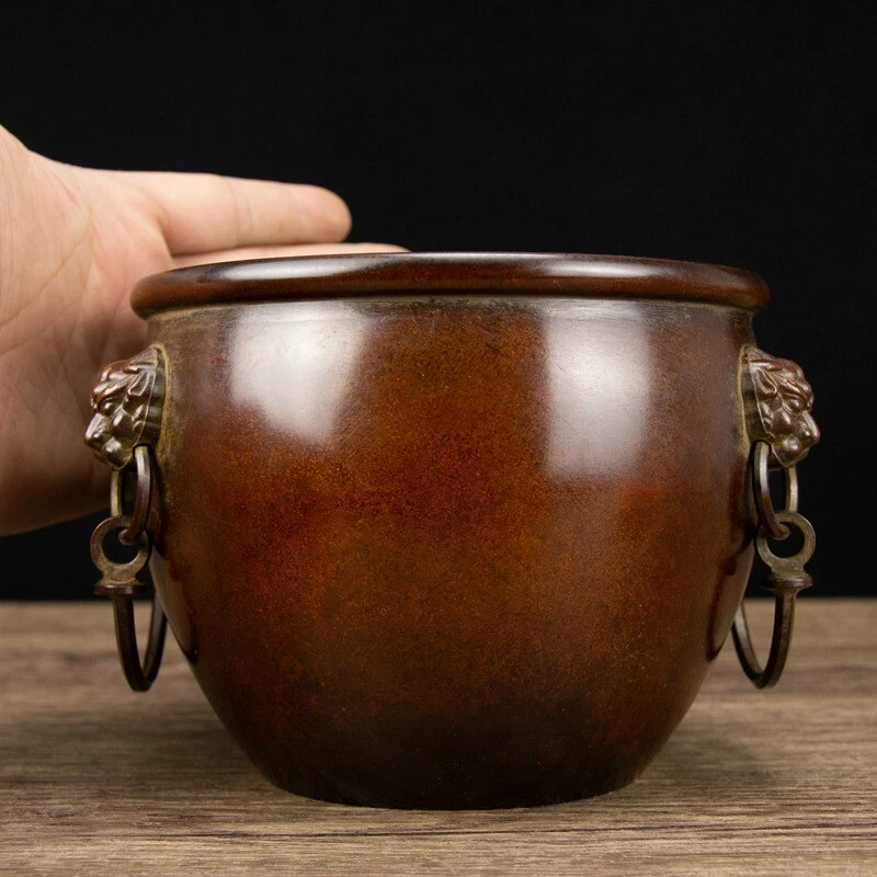 Cilindro de Bronce China 15 CM Latón Antiguo Animal Cilindro Bestia Olla Tarro Foto 4 de 4