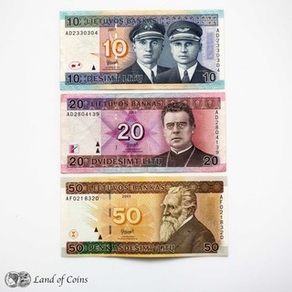 LITHUANIA: Set of 3 Lithuanian Litu Banknotes.