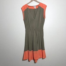 MNG by Mango Womens Dress Large Green Orange Colorblock V-Neck Sleeveless