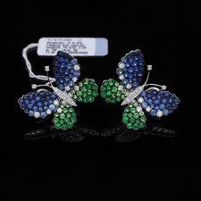 Orecchini farfalla diamanti zaffiro tsavorith oro 750 nuovi dettagli ottimo...