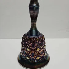 Vintage Fenton Iridescent Amethyst Glass Bell Daisy & Button Design