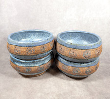 Set of 4 Artisan Bowls Studio Art Pottery Blue Glazed Rustic Primitive Signed
