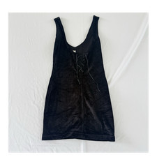 VTG 90s Frederick's of Hollywood Velvet Dress Womens S Black Lace Up Whimsigoth