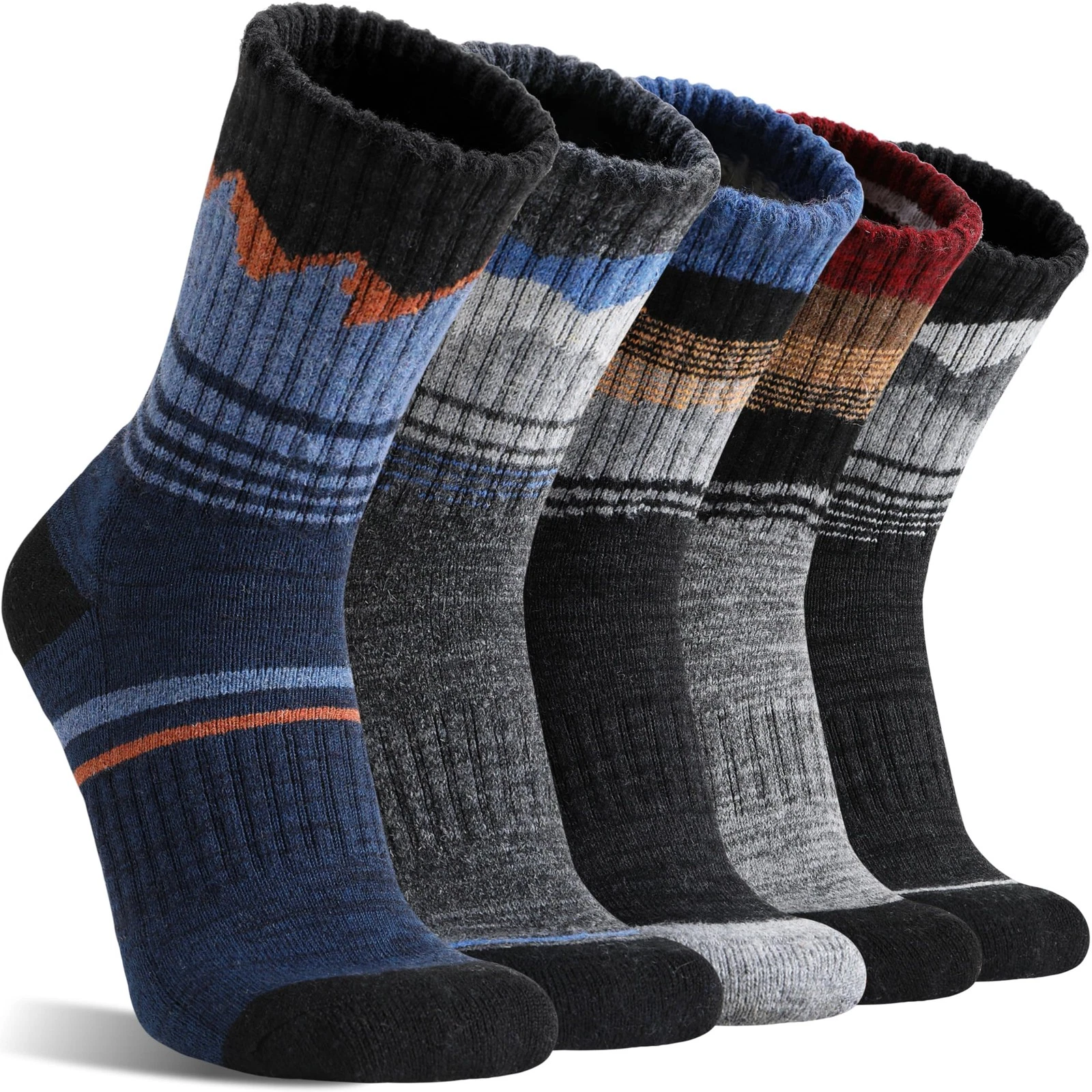 Merino Wool Hiking Socks Thermal Winter Warm Cozy Outdoor Crew Socks 5 Pairs ...