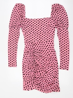 NaaNaa Damen rosa gepunktet Polyester figurbetont Größe 8 quadratischer Ausschnitt Reißverschluss