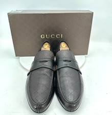 Gucci Diamante Men Size UK 9 US 9.5 Black Leather Penny Loafer Dress Shoes
