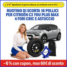 Platzsparend Notrad 16 Zoll für Citroen C3 You Plus Max 4 Löcher Cric Und Fall