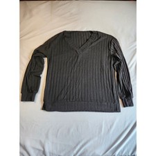 Unbranded Charcoal Grey Ribbed Knit V-Neck Long Sleeve Sweater Medium