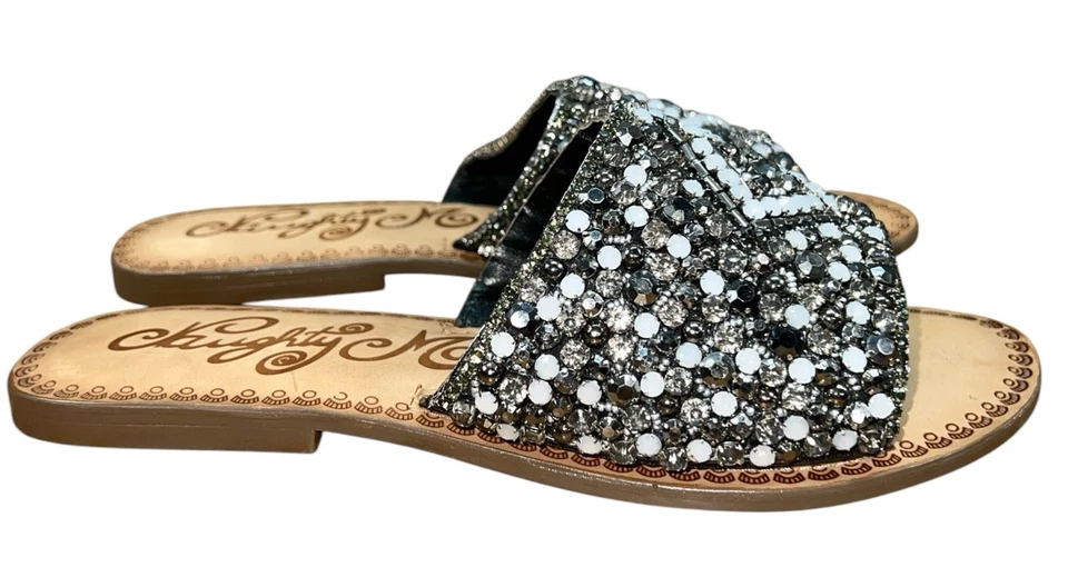 Naughty Monkey Women’s Sz 9 Susanna Leather Rhinestone Slide Sandals - Image 3 of 4