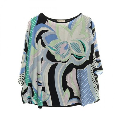 Emilio Pucci Silk Cotton Blouse Black Multicolor L Used 60k OFF Coupon