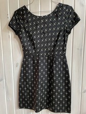 J. Crew Silk Dress Size 4 Black Beige Spotted Cap Sleeve Knee Length Lined