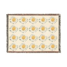 Daisy Pattern Blanket Woven Throw with Fringe
