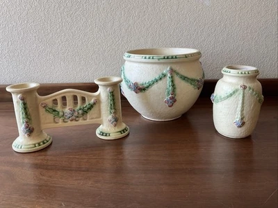Lot Set Of 3 Vintage Antique Roseville LA Rose Planter Vase Art Deco Art Pottery - Image 1 of 4