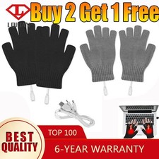USB Knitted Heating Hands Half Fingerless Gloves for Laptop Gaming Typing Office