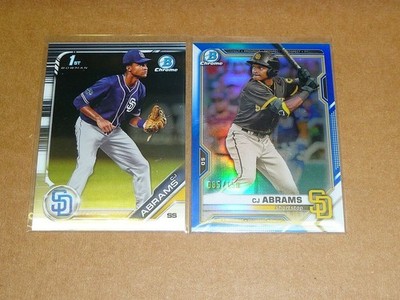 C.J. CJ ABRAMS LOT OF 2 PADRES NATIONALS BOWMAN CHROME RC/ROOKIE + BLUE /150