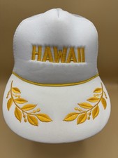 Vintage Hawaii Trucker Hat White Yellow Hawaiian Headwear Snapback