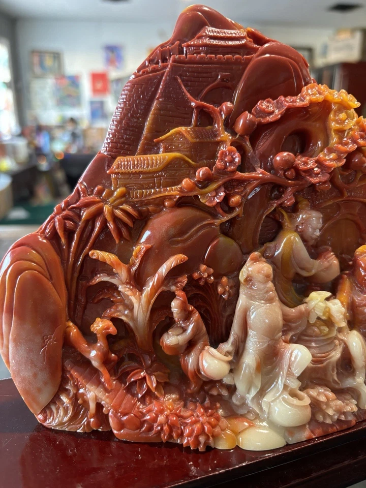 Paisaje chino tallado en relieve Shoushan de doble cara Foto 4 de 4