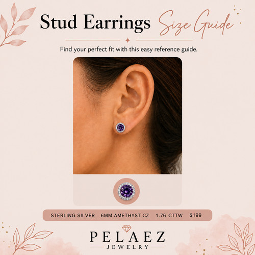 6mm Purple Amethyst CZ Stud Earrings – Sterling Silver – 1.76 CTTW